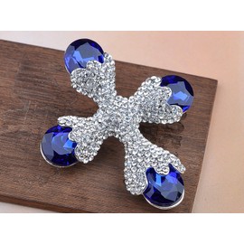 Alilang Silvery Tone Shine Clear Blue Crystal Rhinestones Holy Cross Brooch Pin