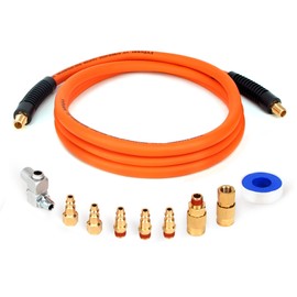 FYPower 3/8 Inch x 10 ft Hybrid Whip Air Compressor Hose Kit, 10 Pieces Lead in Air Hose Accessories kit, 1/4" NPT Air Coupler and Plug, Industrial Solid Brass Quick Connect, 360° Swivel Connector