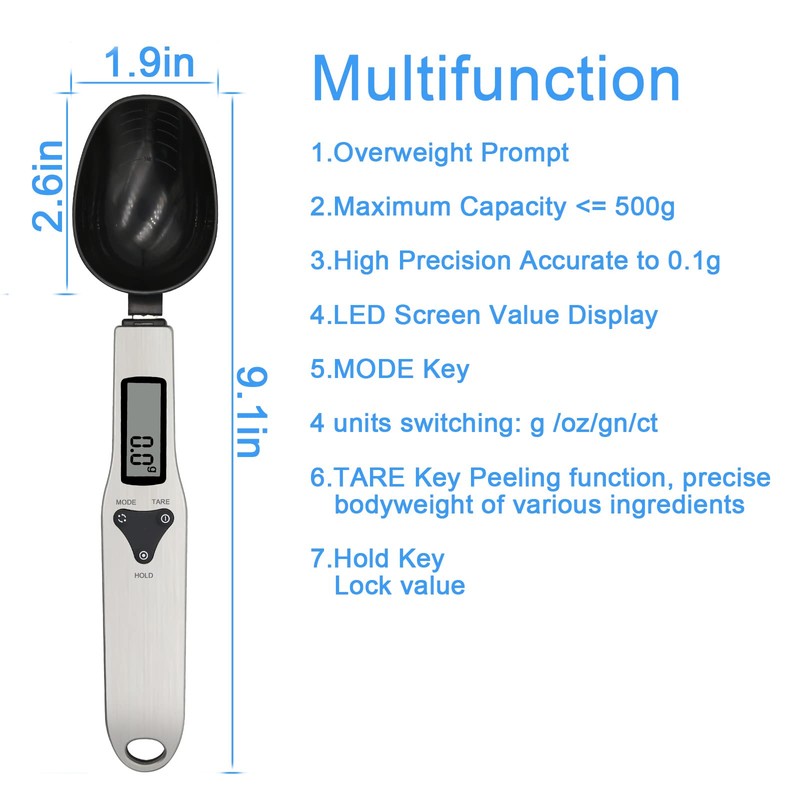 3T6B Spoon Scales Digital Weight Grams, 0.5g-500g Kitchen Electronic Gram