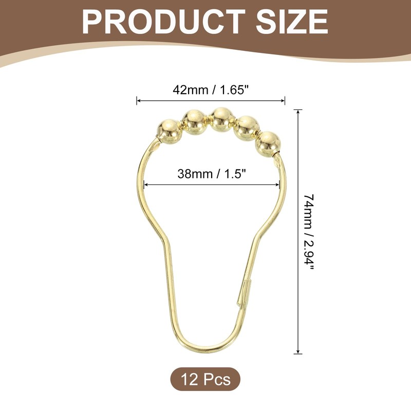 sourcing map 12Pcs Shower Curtain Hooks, Metal Roller Balls Glide