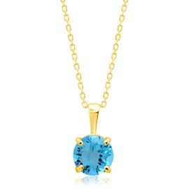 MAX + STONE 14k Yellow Gold Swiss Blue Topaz Round Pendant Necklace for Women 6mm Solitaire December Birthstone with 18 Inch Cable Chain