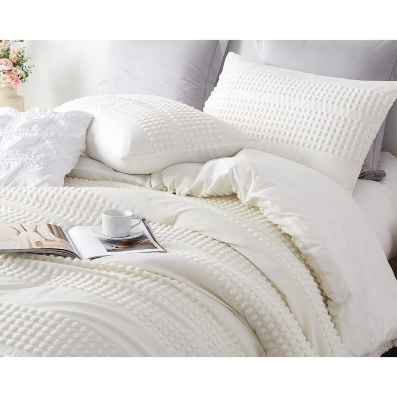 Cupocupa King Size Comforter Set;White Comforter Boho Tufted Lightweight Bedding