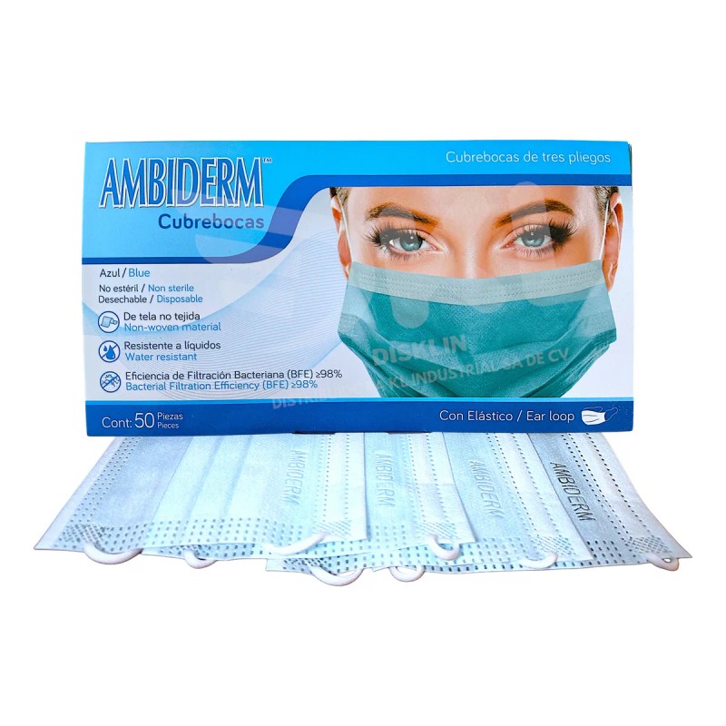 Ambiderm 200 Cubre Bocas Tricapa Plisado Termosellado