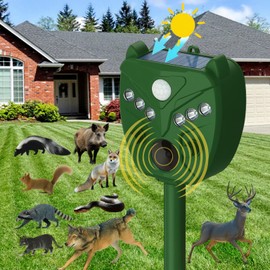 Solar Ultrasonic Animal Repellent Outdoor Cat, Squirrel, Deer Repeller, Motion Sensor&Flashing Light, Repel Dogs, Boar, Deer, Fox, Raccoon, Skunk, Rabbit, Deterrent for Yard&Farmland