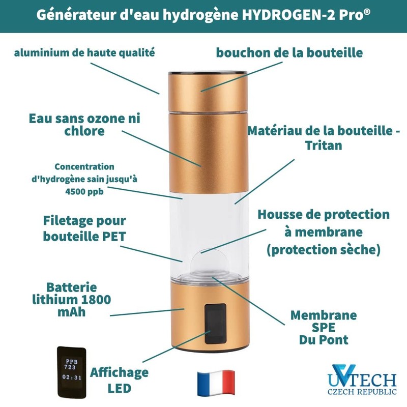 UVtech Hydrogen-2Pro® Original Hydrogen Water Generator 245 ml DuPont® SPE