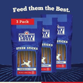 CHEWY LOUIE 5" 5 Count 3pk Steer Sticks - 100% Beef Treat, No Artificial Preservatives, Colors, or Flavors. Tough, Long-Lasting, and Dental Support Dog Treats.