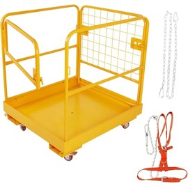 GarveeTech Forklift Safety Cage with Safety Harness & Lock, 36"x36" Lift Basket, Heavy Duty Forklift Man Basket 1200LBS Capacity with 4 Wheels, Forklift Work Platform for Most Aerial Work