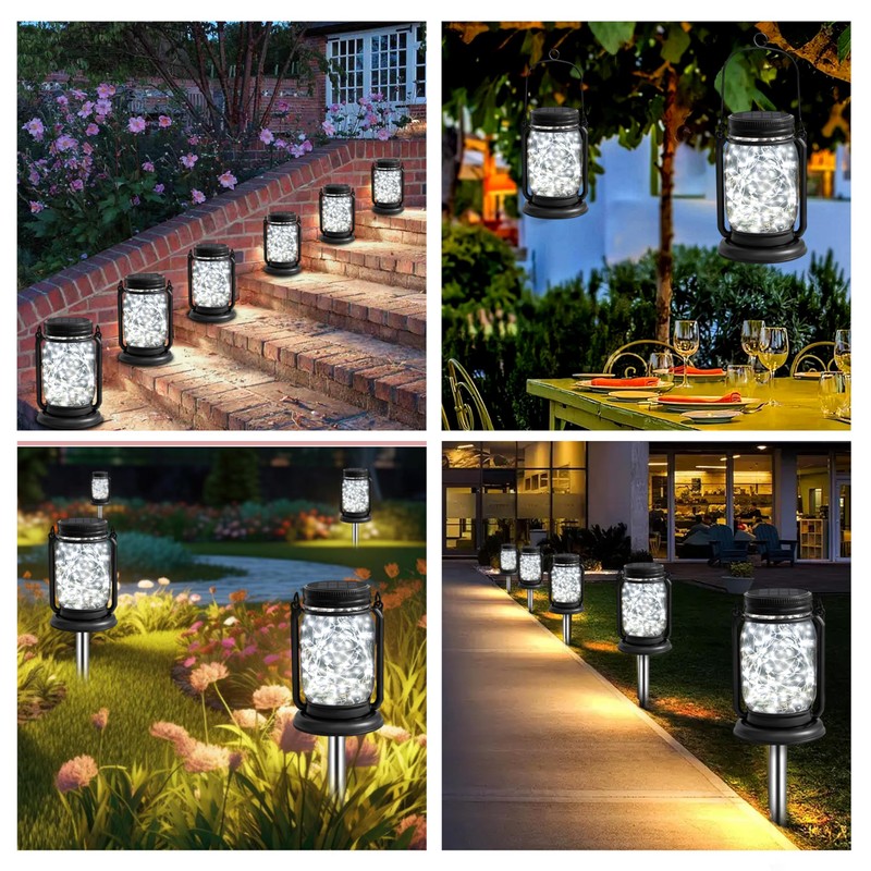YJFWAL 4 Pack Solar Lantern Lights Warm White+4 Pack Solar