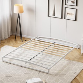 dainslef Low Bed Frame Queen Size, 6 Inch Heavy Duty Metal Platform Queen Bed Frame Low Profile, Mattress Foundation, No Box Spring Needed, Noise-Free, Non-Slip, Easy Assembly, White