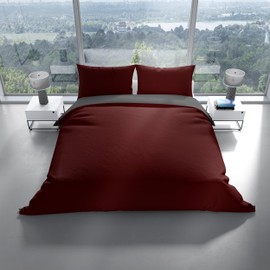 Leonado Vicenti Microfibre Bed Linen 135 x 200 cm Duvet Cover 80 x 80 cm Pillowcase Bordeaux Grey Reversible Bed Linen Soft Breathable with Zip