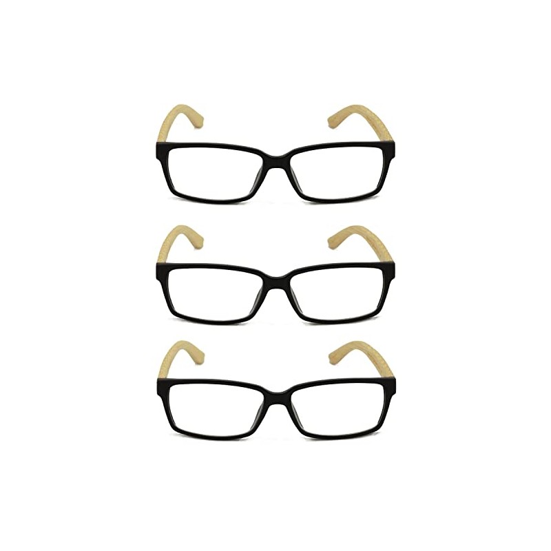V.W.E. 3 Pairs Genuine Real Bamboo Reading Glasses - Rectangular