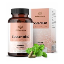HERBAMAMA Spearmint Leaf Capsules - 1000mg Spearmint Leaves for Gut Cleanse & Digestive Support - Vegan, Non-GMO Mentha Spicata Supplement