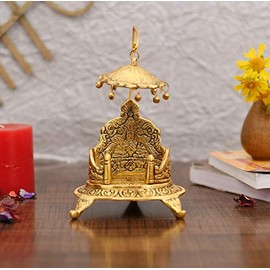 Collectible India Metal Singhasan Oval Shaped for Ganesha Krishna God Idols - Gold Plated Ladoo Gopal Pooja Chowki for Temple Mandir Puja Idol Decoration Items