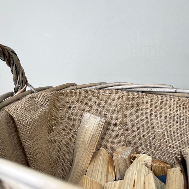 Wicker Lined Log Basket Classic Round Fireplace Storage Grey Woven