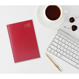2025 A5 Week To View Diary - Full Year Hardback WTV Casebound Planner - for Home Office School & Work (Red)