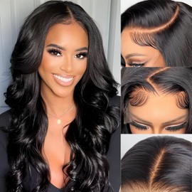 KUCUFIGHTA Body Wave Lace Front Wigs Human Hair Pre Plucked 13x4 HD Lace Frontal Wigs Human Hair 200% Density Natural Black Wigs for Women Human Hair Lace Front Wig with Baby Hair Glueless 22 Inch