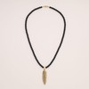 GAVU Mens Matte Onyx Pearl Feather Pendant Necklace, Stone, Onyx