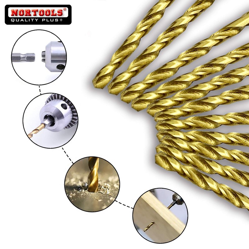 NORTOOLS 5 Pieces HSS Roll Forged Titanium Twist Drill Bit