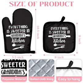 BRRNYOI Grandma Gifts Oven Mitts and Pot Holders Sets, Best Grandmother, Everything is Sweeter in Grandma's Kitchen Heat Resistant Oven Gloves Hot Pads for Kitchen Decor