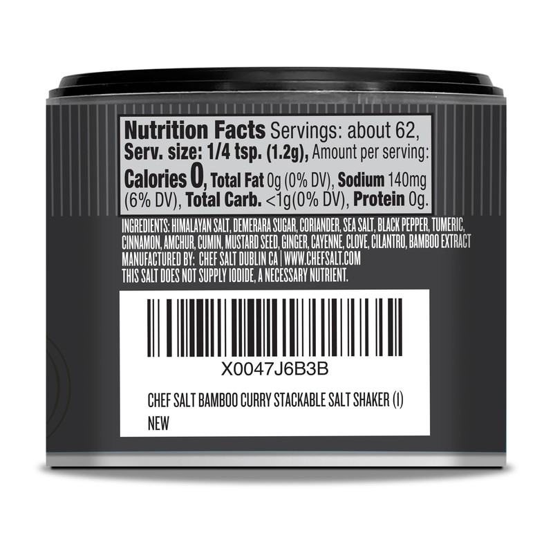 CHEF SALT Bamboo Curry Seasoned Salt, 2.6 oz Salt Shaker