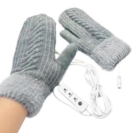 USB Heated Gloves Winter Electric Warming Gloves Heating Mittens for Men Women Double-layer Thicken Plush Knitted Heated Gloves Hand Warmer for Indoor Outdoor Home Winter Gift