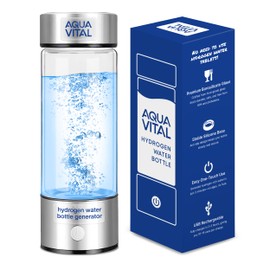 Aqua Vital Hydrogen Water Bottle 2026 Generator 16 oz/470 ml SPE-PEM Ionized H₂ Hydration Bottle USB-C Rechargeable Glass Flask with Auto Shut-Off Portable Sports & Travel Hydrogenated Water Machine