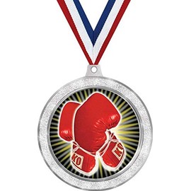 Boxing Medal, 2 1/2" Silver Glitter Boxing Glove Medals, Great Boxing Awards 10 Pack Prime