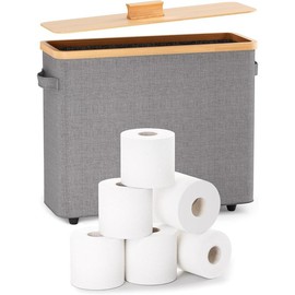 Toilet Paper Storage Stand, Toilet Paper Basket with Lid for 12-Roll Standard Extra Toilet Paper Holder, Bamboo Toilet Paper Organizer for Bathroom with Footbase The Ultimate Bathroom Organizer