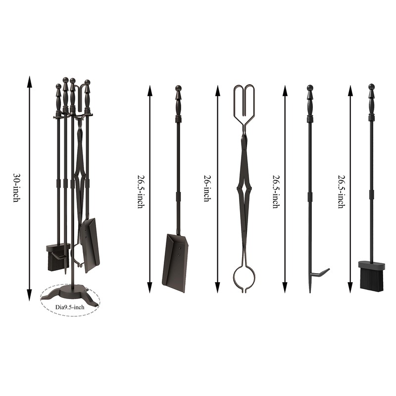 Fire Beauty Fireplace Tools Set 5 Pieces Wrought Iron Fire