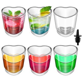 REUJIHXY Shot Glasses, 1.5oz Heart Shaped Shot Glasses Soju Shot Glasses Cute Shot Glasses Bulk Shot Glasses Tequila Shot Glasses Clear Shot Glasses (6)