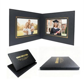 Photo Frame for Desk - Elegant Leather Paper Textured - 17x22cm Hardcover Picture Frame with Gold Foil Stamping, for 4x6 & 5x7 Photos - Ideal for Home Office Decor, Family, Baby, and Graduation Pictures (1, GOLD)