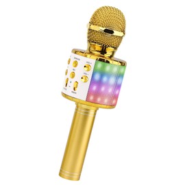 ShinePick Wireless Karaoke Microphone Bluetooth Portable with LED Light Disco for Kids/Adults Singing Compatible with Android/iOS/PC/Smartphone (Yellow)