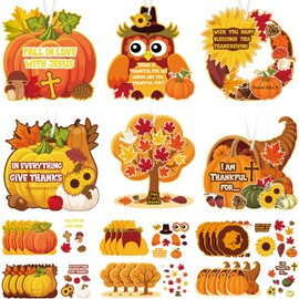 Outus 24 Pcs Religious Jesus Thanksgiving Crafts for Kids Autumn Harvest Crafts Kids Pumpkin Craft Stickers Fall and Thanksgiving DIY Crafts Hanging Ornaments for Thanksgiving Classroom Activities