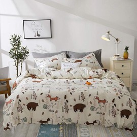 Jumeey Toddlers Bear Bedding Twin Girls Rabbit Cartoon Duvet Cover Sets Boys Kids Forest Fox Pattern Animal Bedding Set Twin Cute Yellow Woodland Duvet Cover