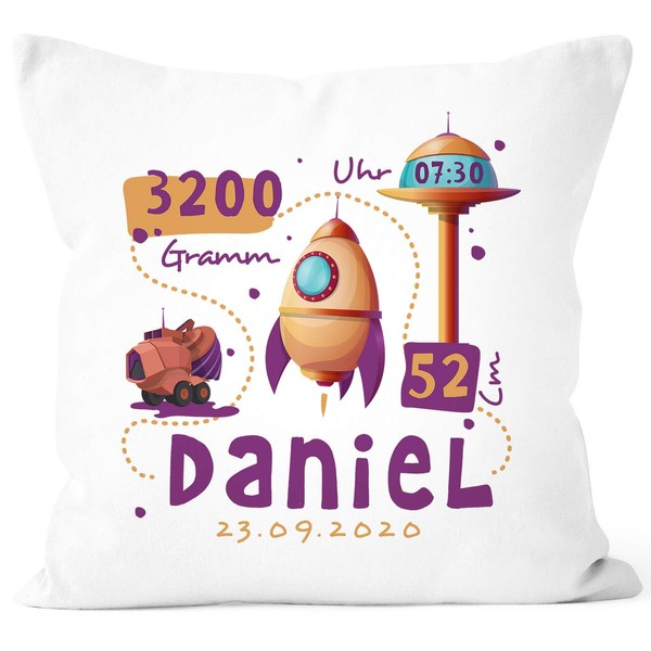 SpecialMe® Personalised Cushion Cover for Birth Space Travel Birth Pillow Name Cushion Gift Birth Baby White One Size