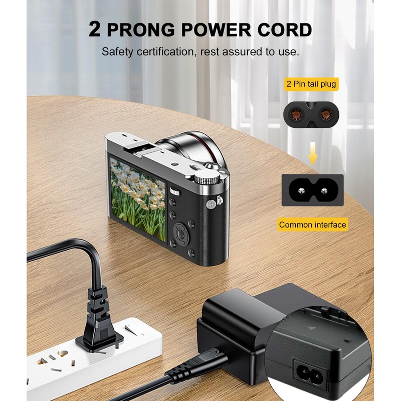 Universal 2-Prong AC Power Cord to 2-Slot Mini Fridge Replacement