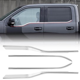 AMSPRAC Exterior Door Window Molding Trims fit for Ford F150 2015-2020,Door Window Bottom Sill Weatherstrip Covers,Seal Belt Weather Stripping Decor,3MM Adhesiver,4PCS Chrome
