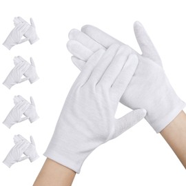 Segbeauty White Gloves, 4 Pairs of Eczema Gloves, Fabric Gloves, White Cotton Washable, White Fabric Gloves for Women, Dry Hands, Jewellery Inspection (XL)