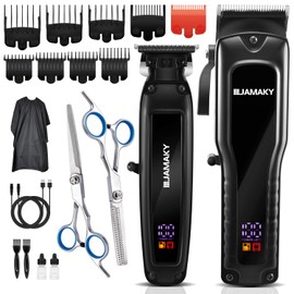 JAMAKY Black Hair Clipper and Trimmer Set, Rechargeable Barber Clipper & Trimmer for Home Use, Ceramic & Carbon Steel Blades
