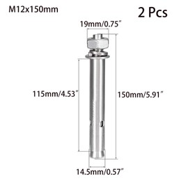 2 Pcs M12 x 150mm 304 Stainless Steel Expansion Bolt External Hex Expansion Screw Bolt Sleeve Anchor，Pool Safety Cover Expansion Bolts，for Concrete(a34500001)