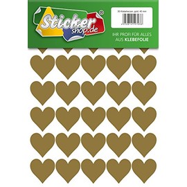 35 Foil PVC Rubber Hearts, 40 mm, Gold, Weatherproof, Heart Sticker