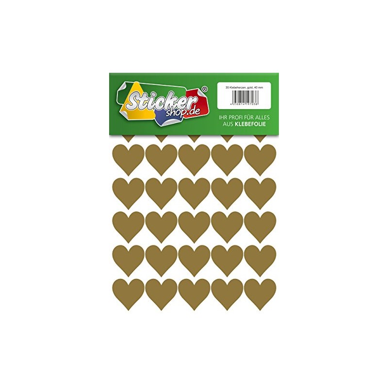 35 Foil PVC Rubber Hearts, 40 mm, Gold, Weatherproof, Heart