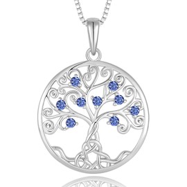 YL Blue Tanzanite Tree of Life Celtic Knot Twisted Necklace for Women, Solid Sterling Silver 18K White Gold Plated Created Birthstone Mother Mom Grandma Pendant Box Chain Jewelry