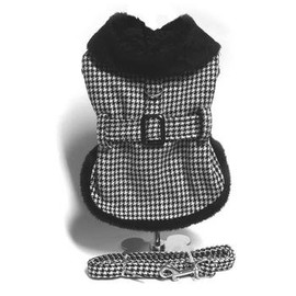 Black and White Classic Houndstooth Dog Harness Coat with Leash (S)