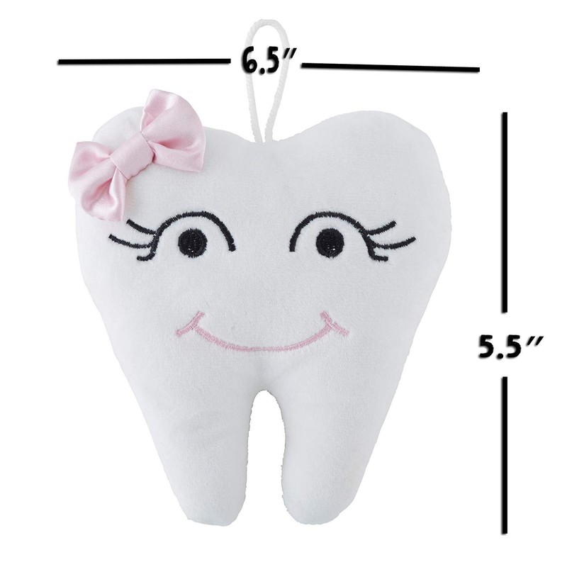 Stephan Baby Plush Tooth-Shaped Fairy Pillow, White with Pink Bow,