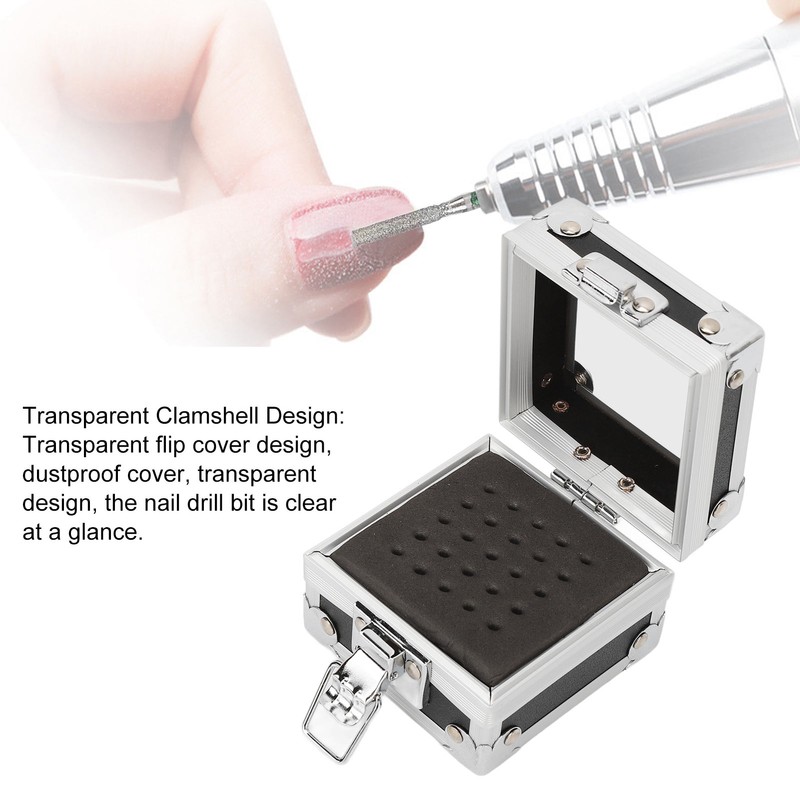 Nail Drill Bits Storage Box 25 Holes Transparent Clamshell Lock