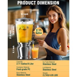 WantJoin Beverage Dispenser With Stand -2 Gallon Beverage Dispenser Drink Dispenser w/Upgraded Dual Cores & Base, Leakproof Spigot, Visible Container, Drink Dispenser For Parties, Events, Gathering