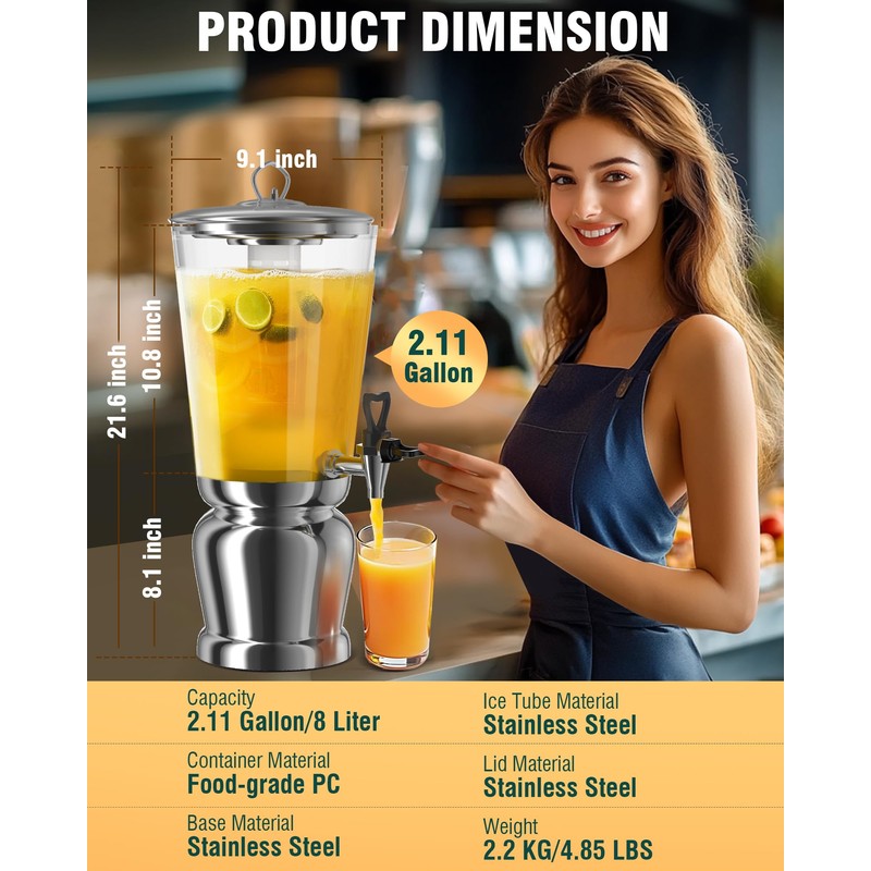 WantJoin Beverage Dispenser With Stand -2 Gallon Beverage Dispenser Drink