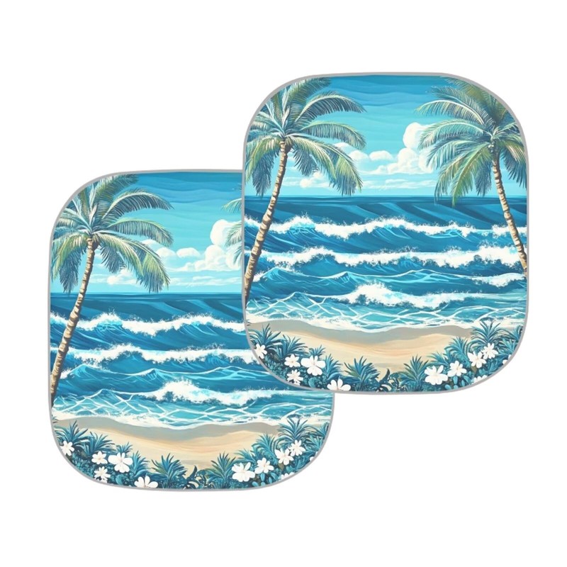 Coldinair Hawaii Palm Tree Ocean Wave Windshield Sun Shade for