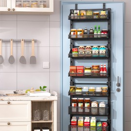 Laveshop Over the Door Pantry Organizer, 8-Tier Pantry Door Organizer with Adjustable Basket, Metal Over the Door Spice Rack, Black